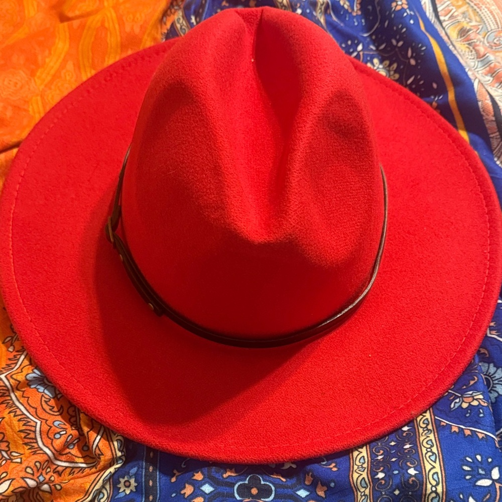 Bold Red Wool Fedora with Contrast Black Band